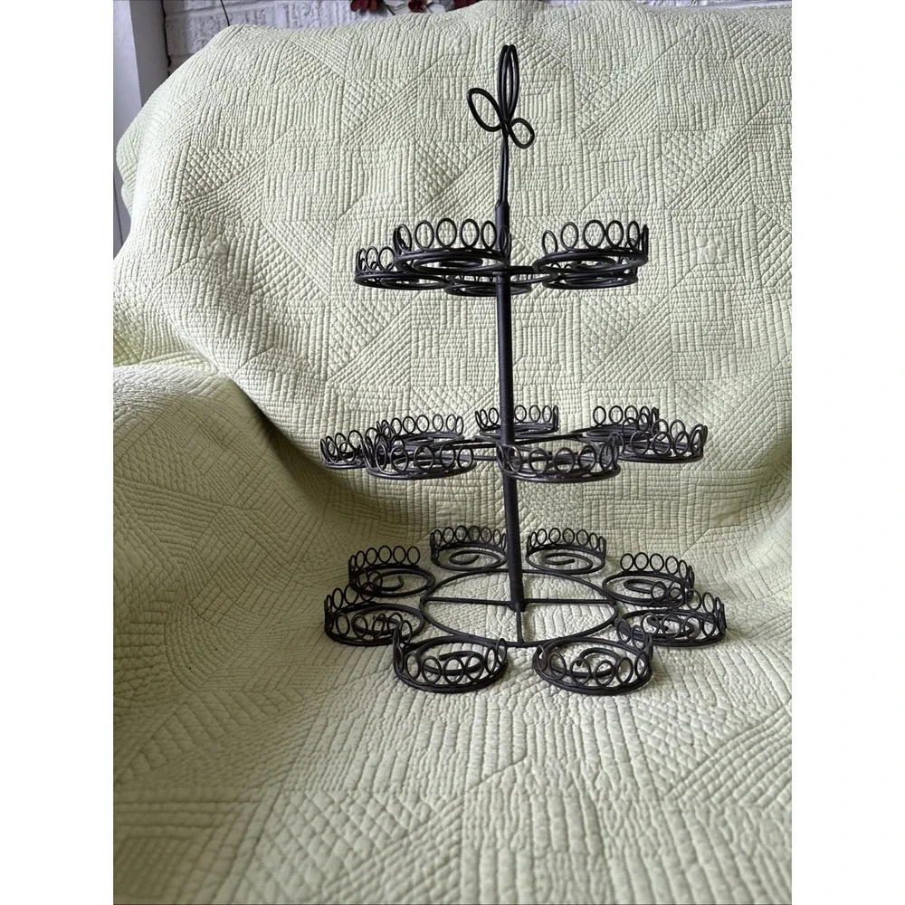 Black Metal 3 Tier Scroll Wire Cupcake Tree Stand 20 Cup Party Dessert Display